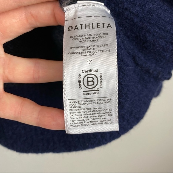 Athleta Hawthorn Textured Crewneck Wool Blend Sweater Navy Animal Print Size 1X - Picture 8 of 8